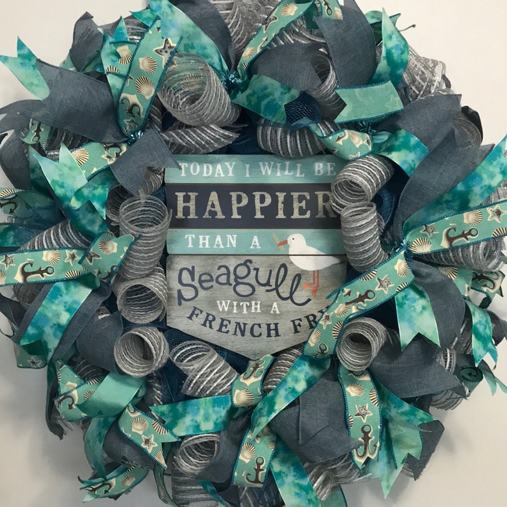 Handcrafted "Happier Than A Seagull" Mesh Wreath